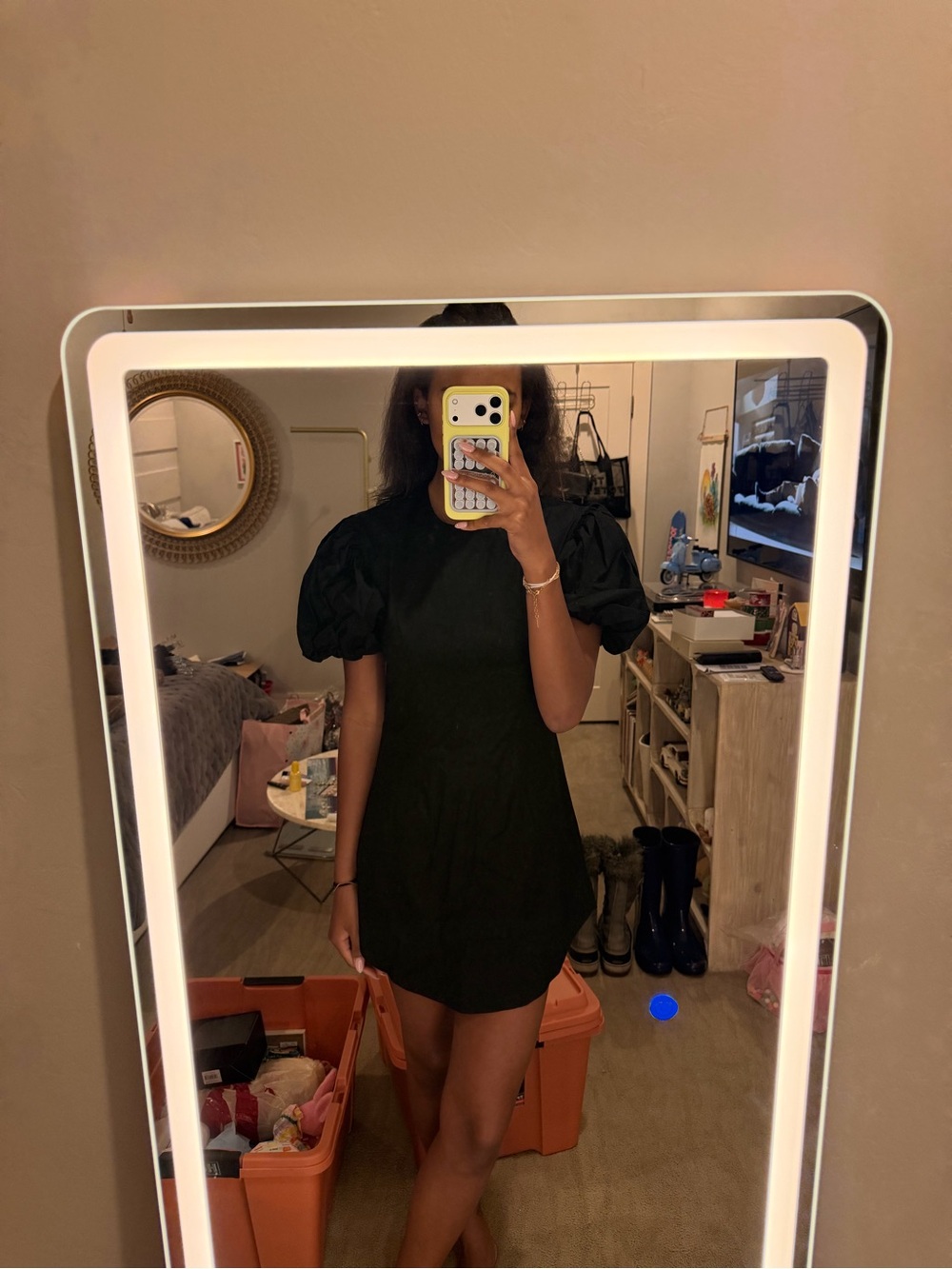 Black Puff Sleeve Mini Dress